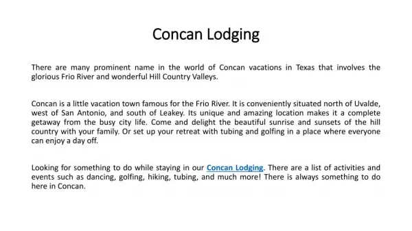 Concan Lodging