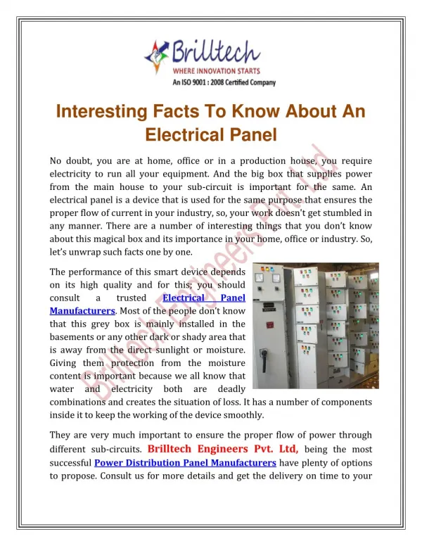 Interesting Facts To Know About An Electrical Panel