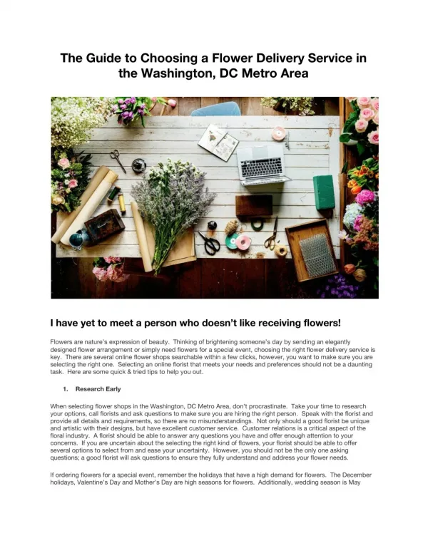 The Guide to Choosing a Flower Delivery Service in the Washington, DC Metro Area