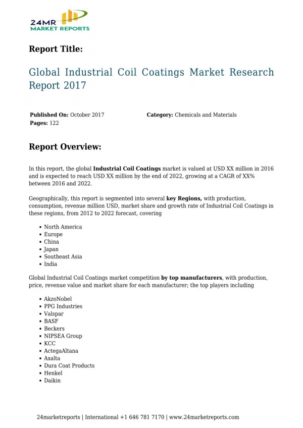 Global Industrial Coil Coatings Market Research Report 2017