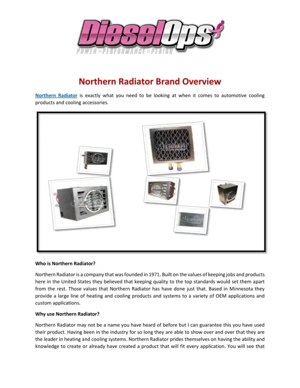 Northern Radiator Brand Overview