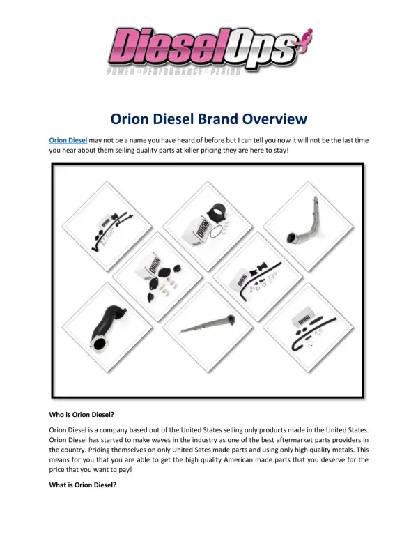 Orion Diesel Brand Overview