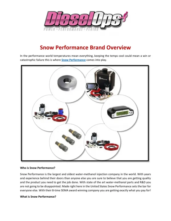 Snow Performance Brand Overview
