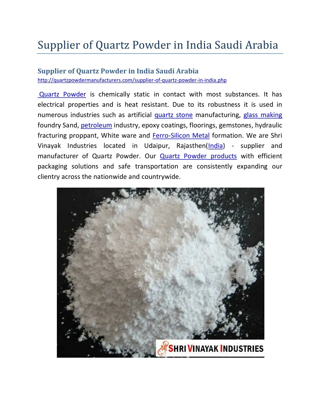 supplier of quartz powder in india saudi arabia