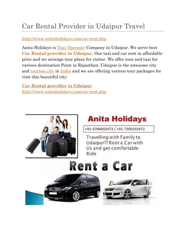 Car rental provider in udaipur travel
