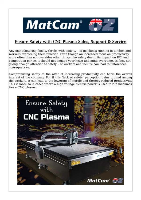Ensure Safety with CNC Plasma Sales, Support & Service