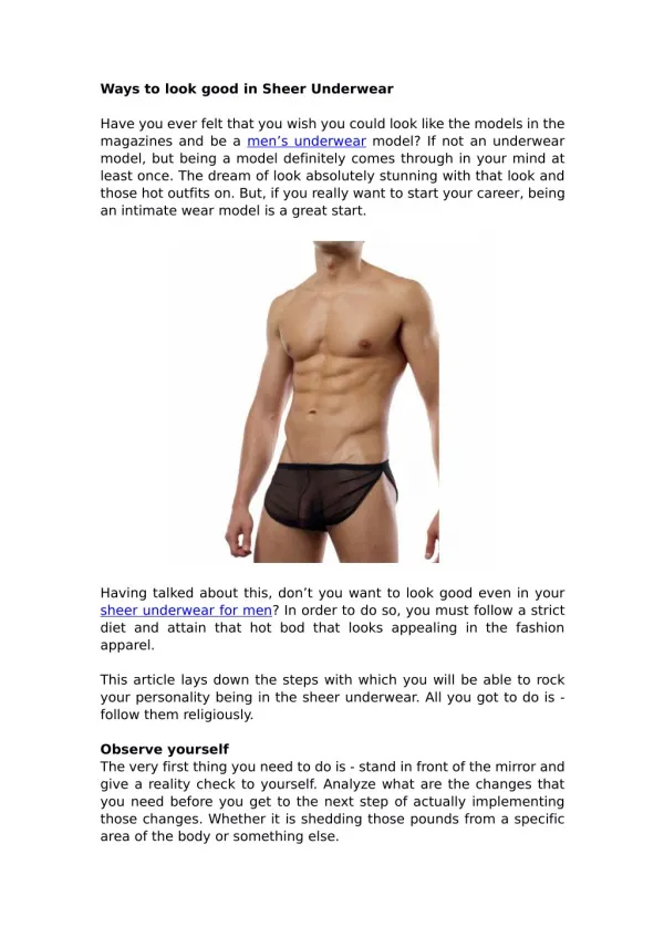 Ways to look good in Sheer Underwear