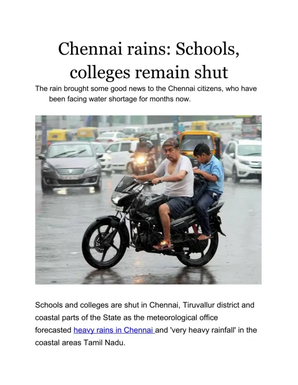 Chennai rains: Schools, colleges remain shut