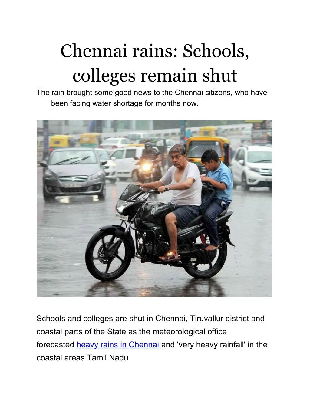 chennai rains schools colleges remain shut