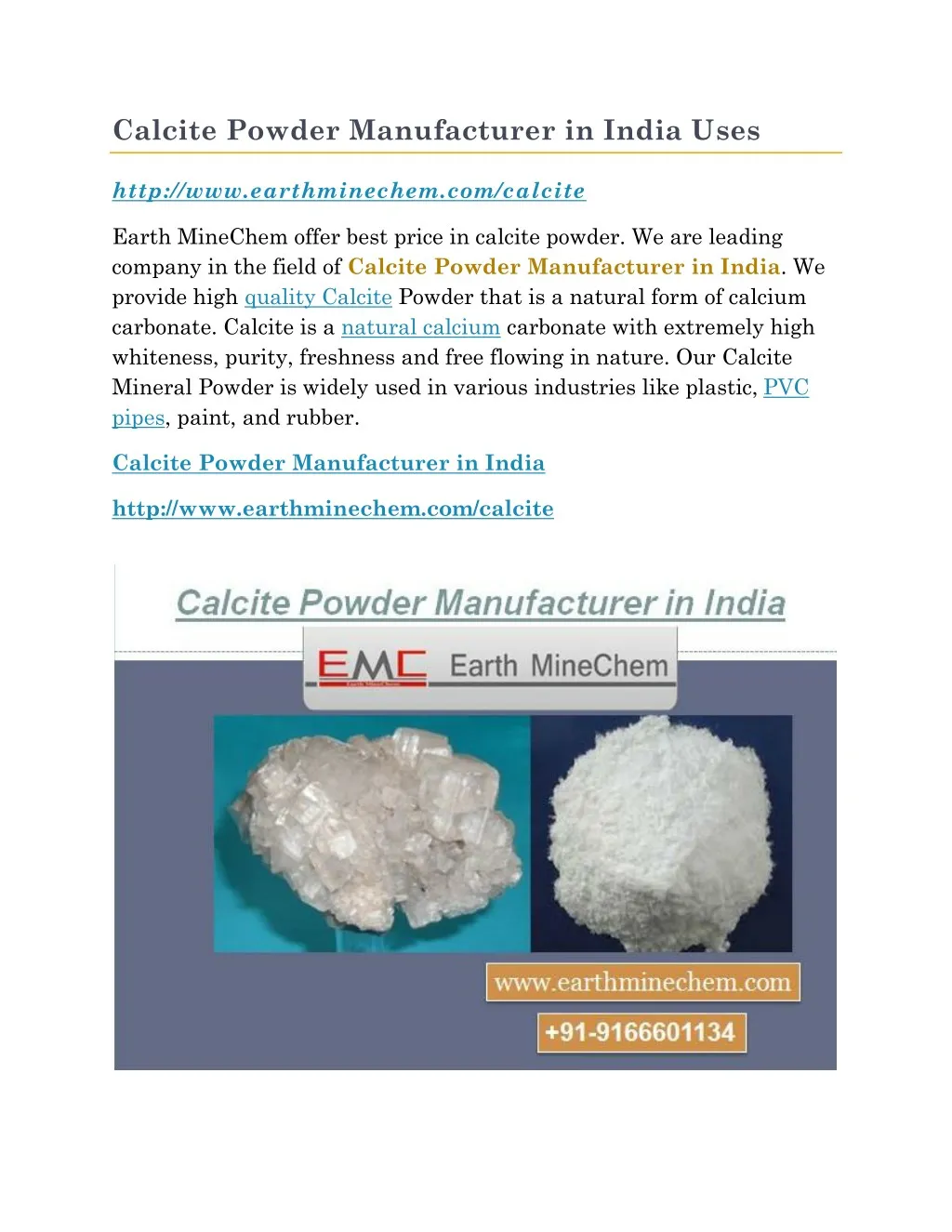 calcite powder manufacturer in india uses