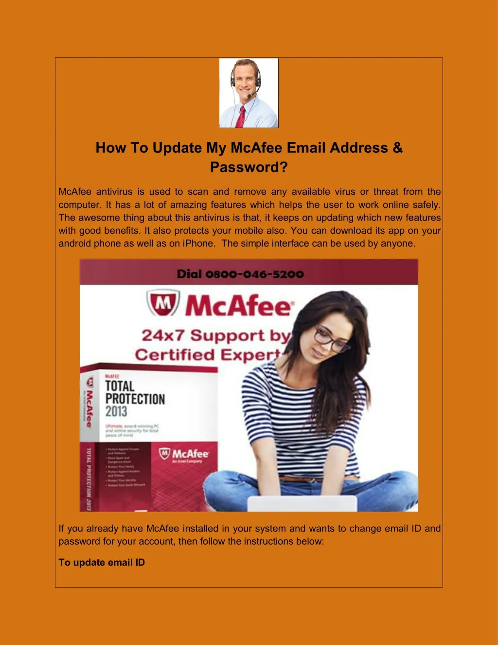 how to update my mcafee email address password