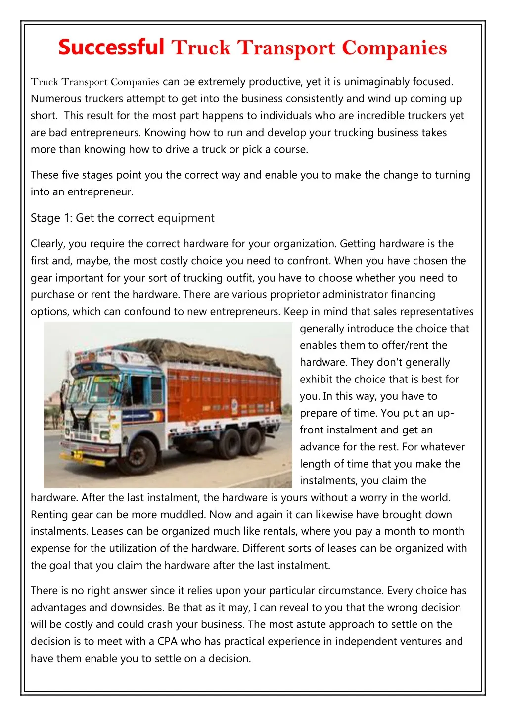 successful truck transport companies