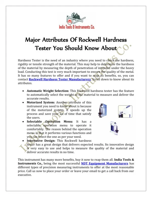 Major Attributes Of Rockwell Hardness Tester You Should Know About