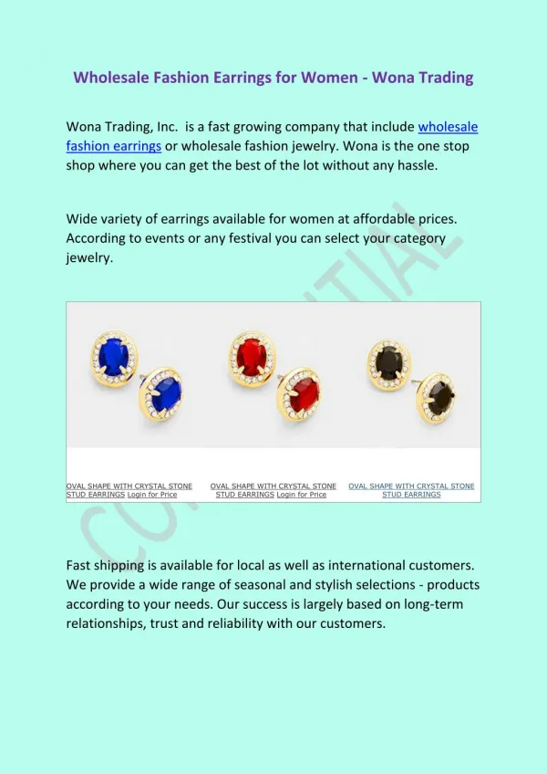 Wona Trading - Wholesale Fashion Earrings for Women