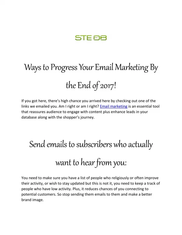 Ways to Progress Your Email Marketing By the End of 2017!