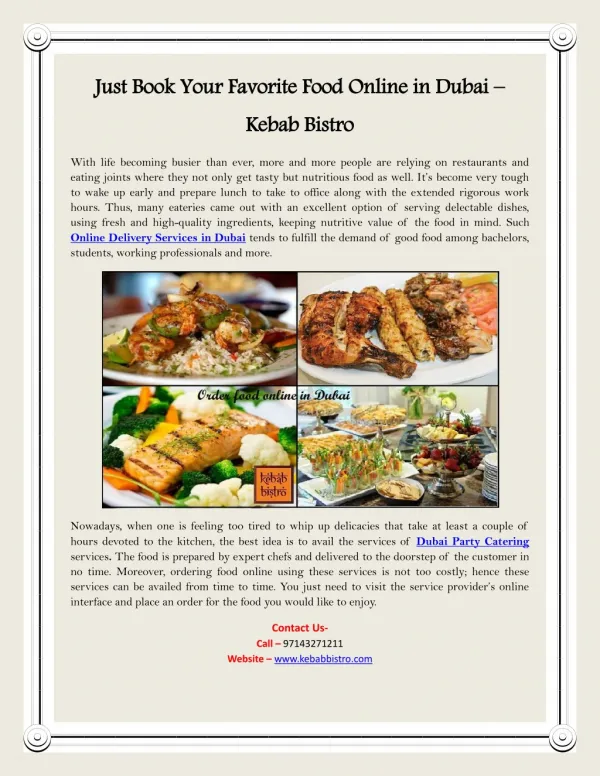 Just Book Your Favorite Food Online in Dubai – Kebab Bistro