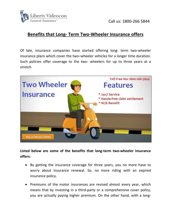 Benefits that Long- Term Two-Wheeler Insurance offers