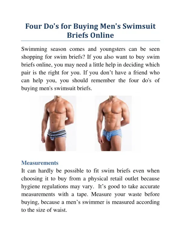 Four Do's for Buying Men's Swimsuit Briefs Online