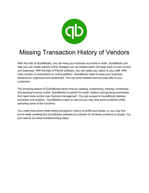 QuickBooks Error: Missing Transaction History of Vendors in QuickBooks