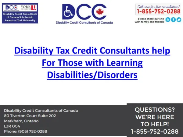 Disability Tax Credit Consultants help For Those with Learning Disabilities/Disorders