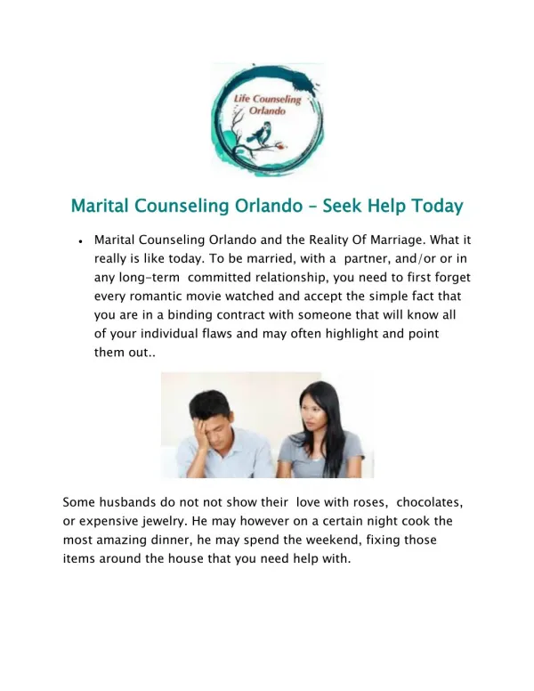 Marital Counseling Orlando – Seek Help Today