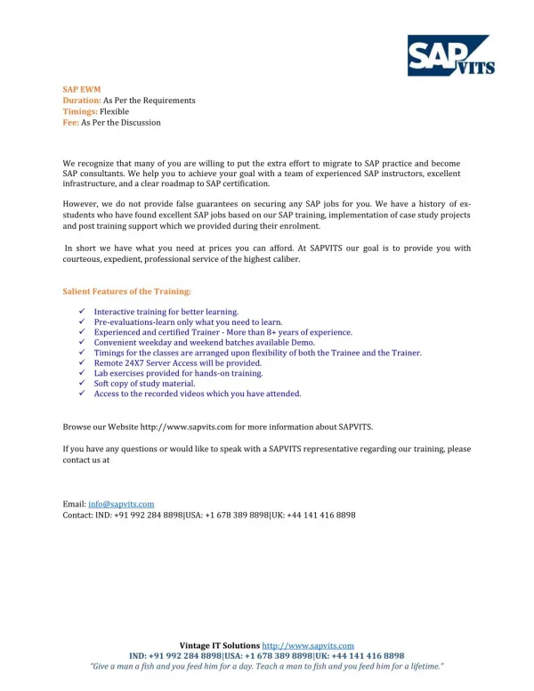 SAP EWMS Course Content PDF