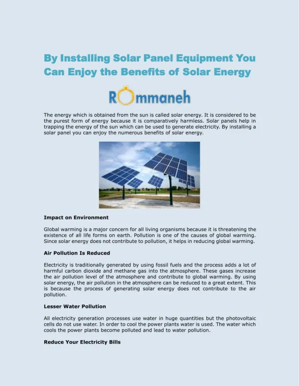 By Installing Solar Panel Equipment You Can Enjoy the Benefits of Solar Energy