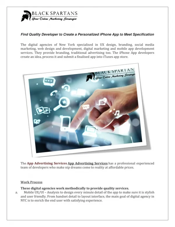 Find quality developer to create a personalized iphone app to meet specification blackspartans