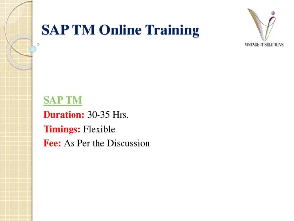 SAP TM Course Content PPT