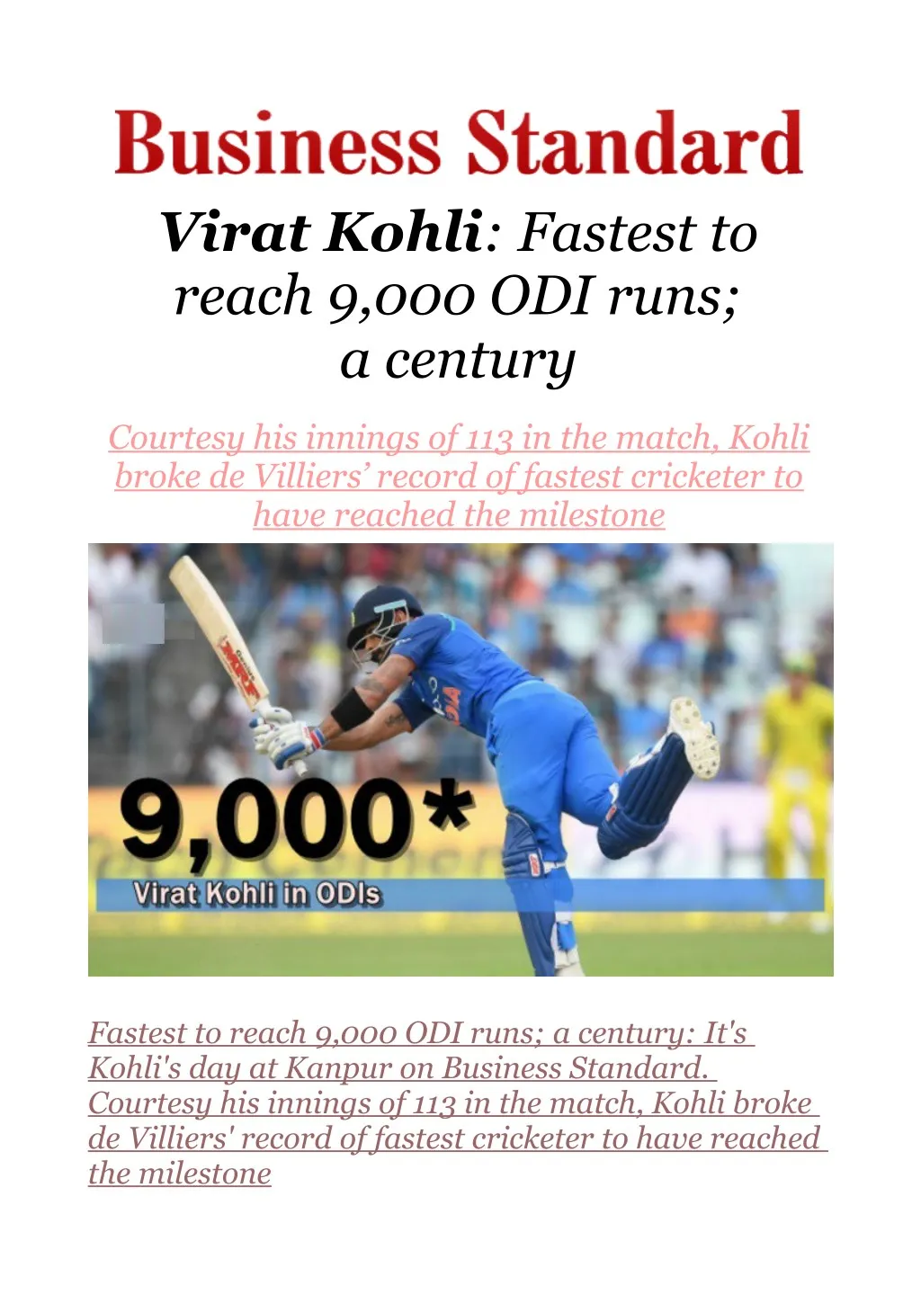 virat kohli fastest to reach 9 000 odi runs