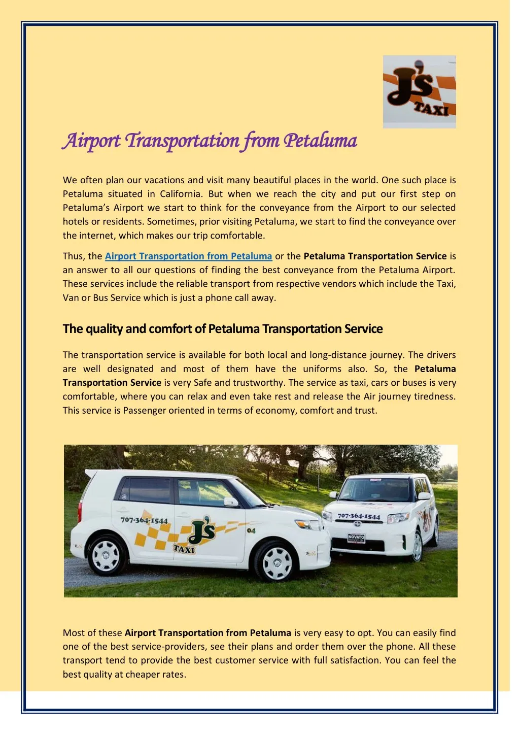 airport transportation from petaluma airport