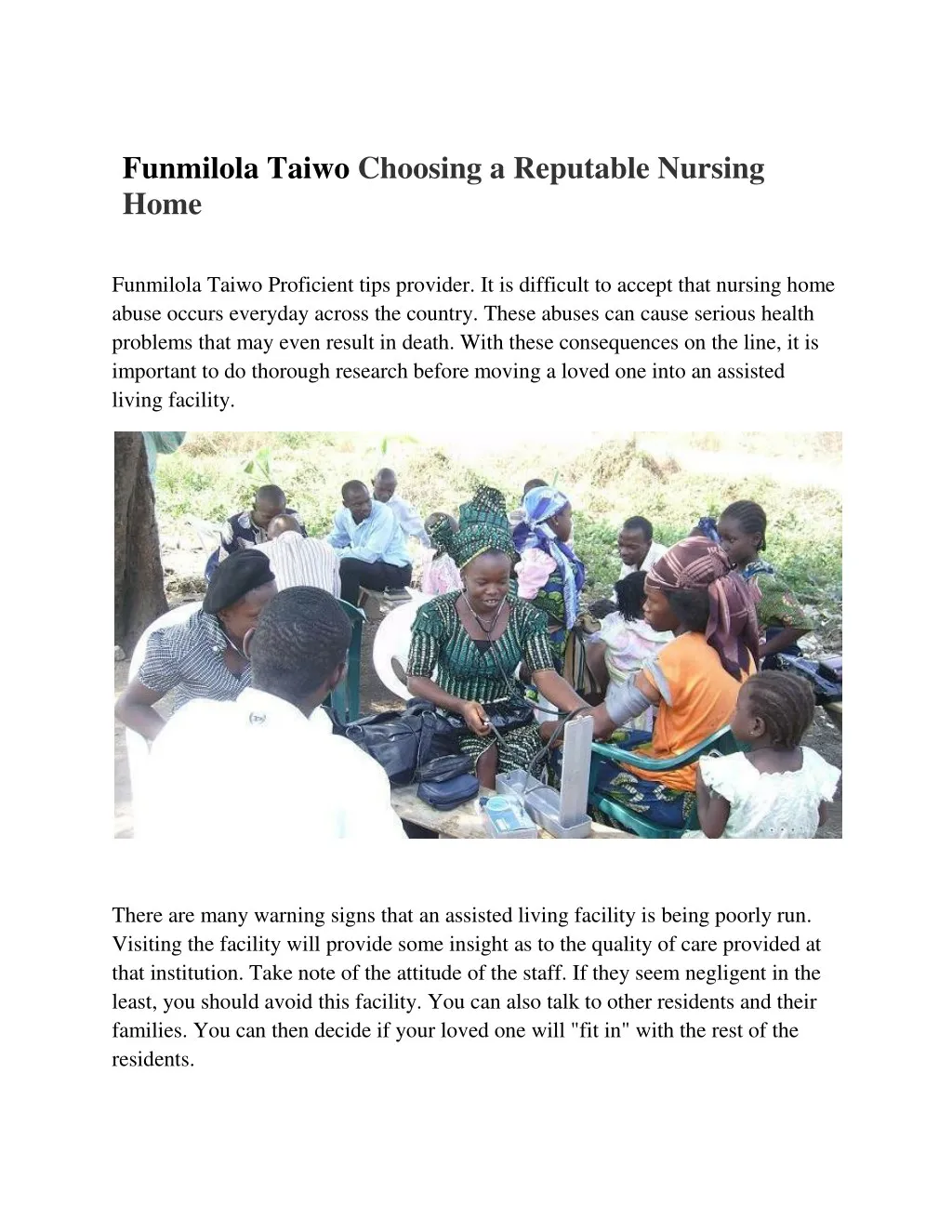 funmilola taiwo choosing a reputable nursing home