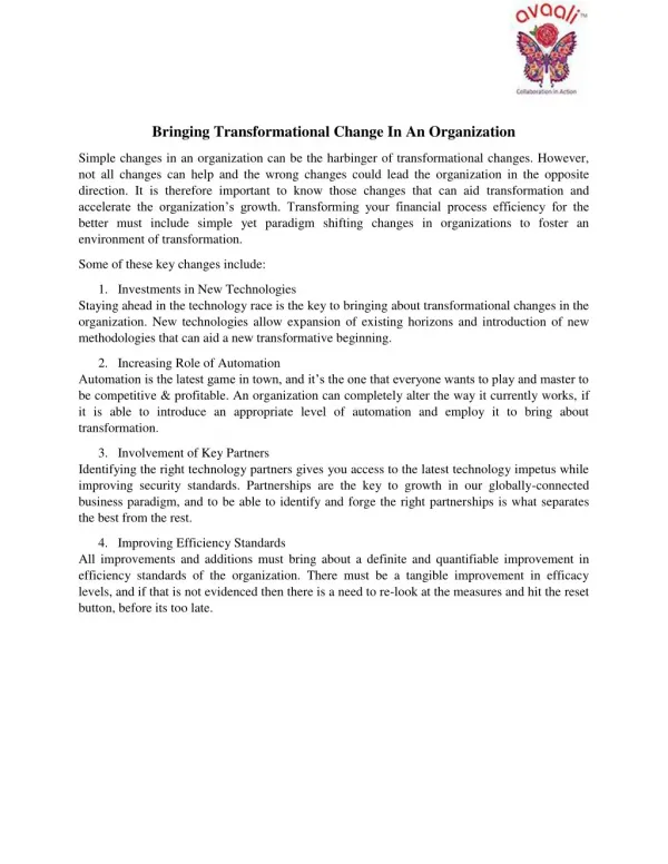 Bringing Transformational Change in an Organization