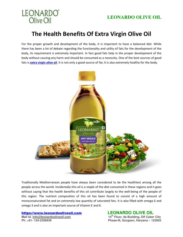 The Health Benefits Of Extra Virgin Olive Oil