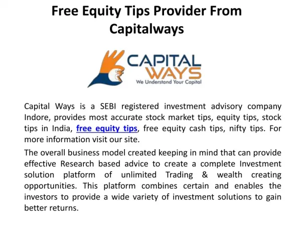 Free Equity Tips Provider From Capitalways