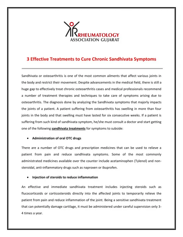 Effective Treatments to Cure Chronic Sandhivata Symptoms