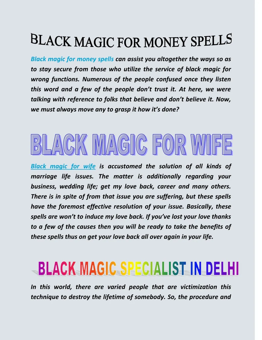 black magic for money spells can assist