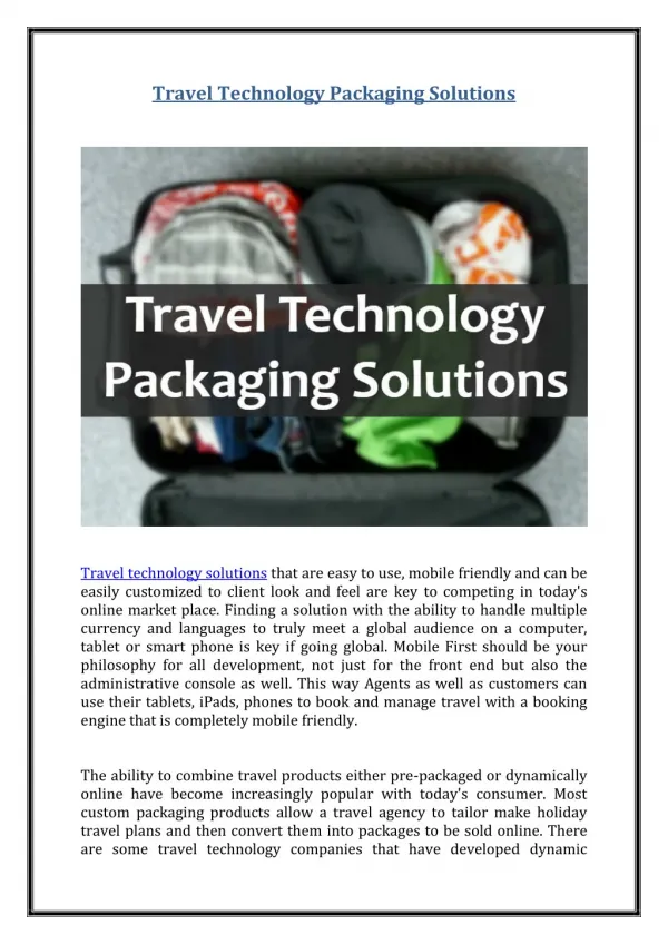 Travel Technology Packaging Solutions