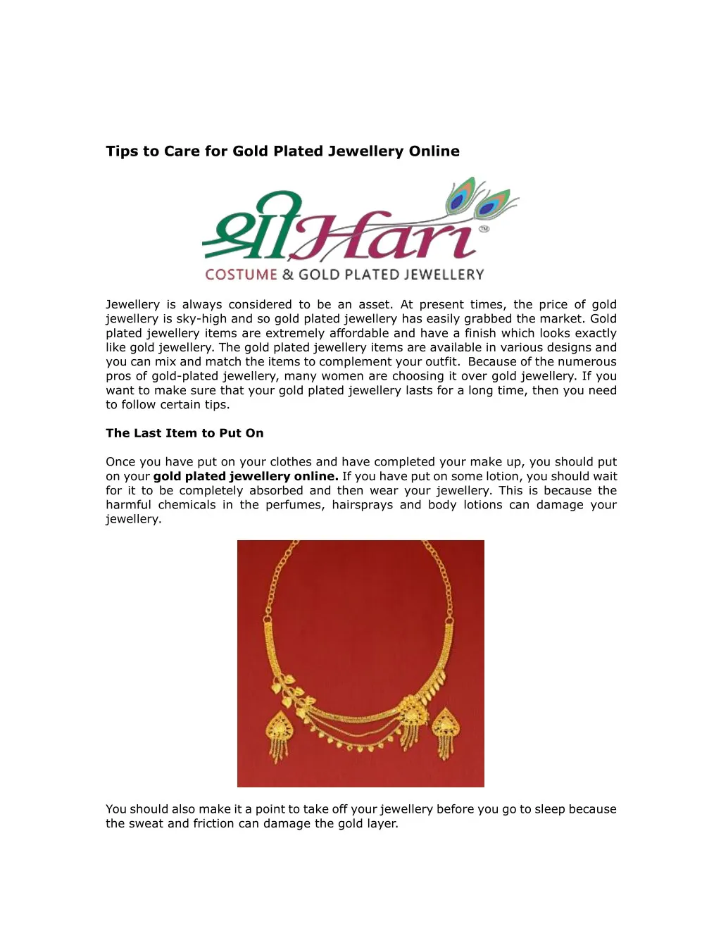 tips to care for gold plated jewellery online