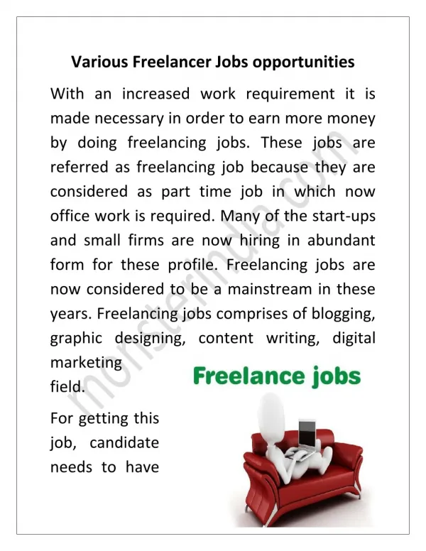 Various Freelancer Jobs opportunities