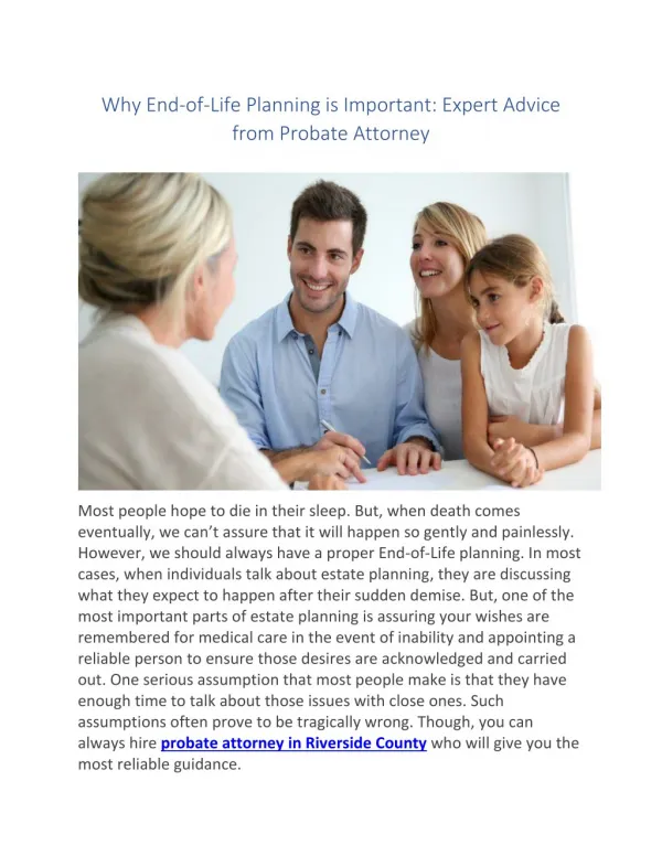 Why End-of-Life Planning is Important: Expert Advice from Probate Attorney