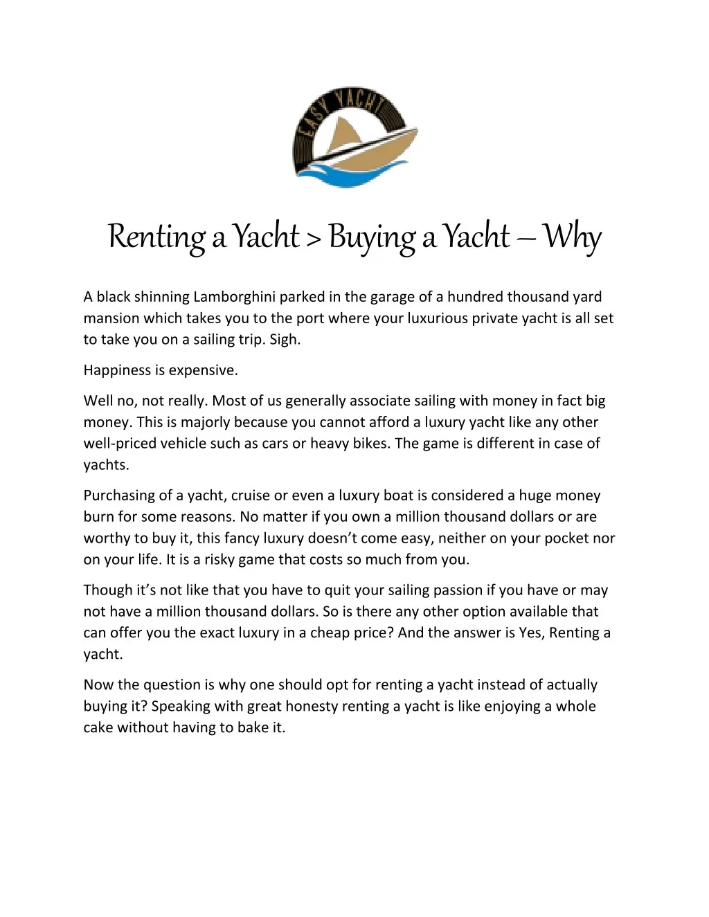 renting a yacht buying a yacht why
