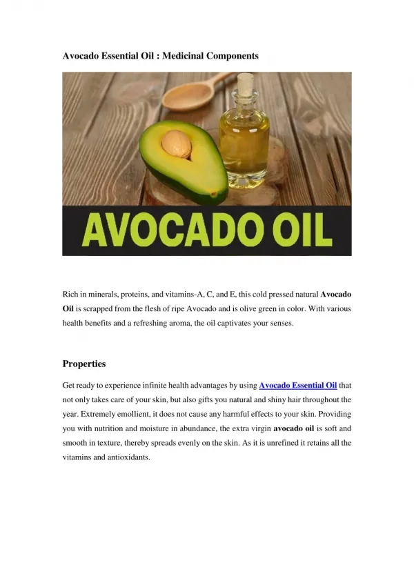 Avocado Essential Oil : Medicinal Components