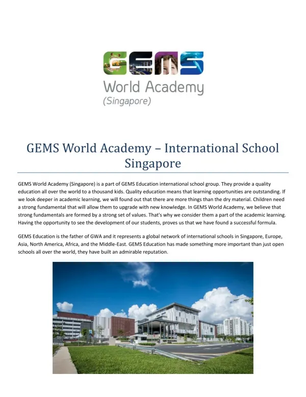 IB schools in Singapore - GEMS World Academy