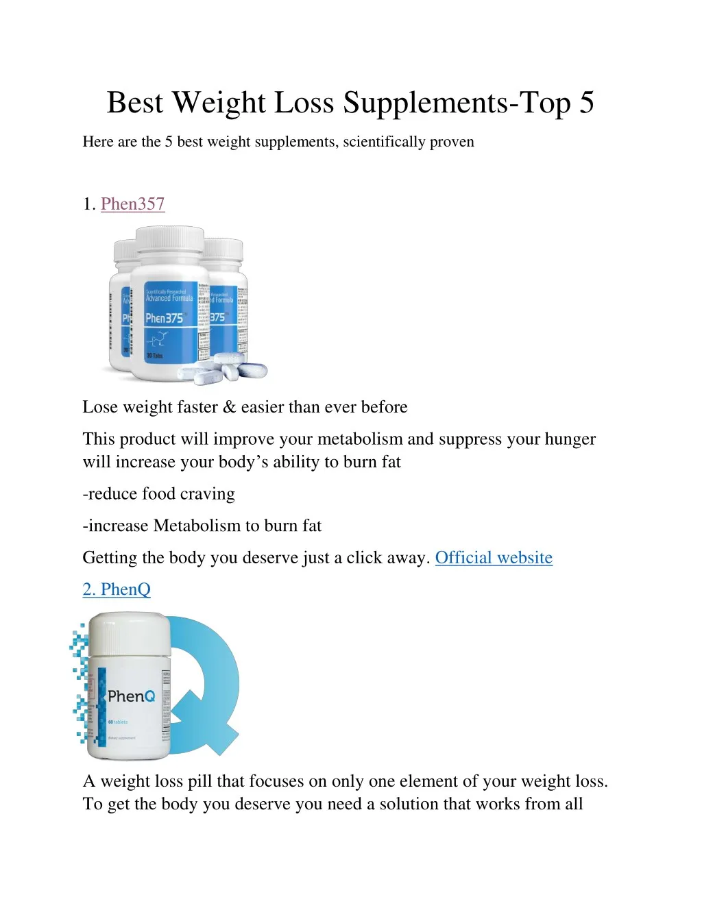 best weight loss supplements top 5
