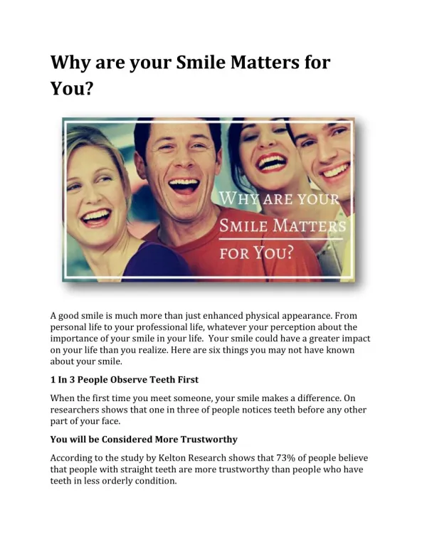Why are your Smile Matters for You?
