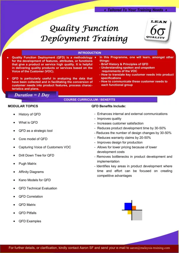 Quality Function Deployment Training Courses Malaysia