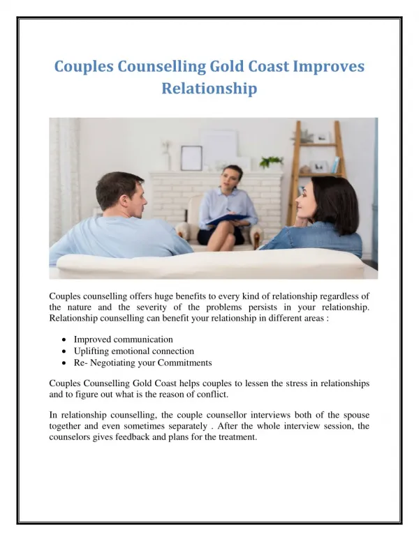 Couples Counselling Gold Coast Improves Relationship