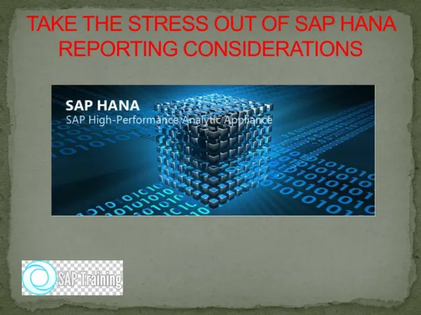 TAKE THE STRESS OUT OF SAP HANA REPORTING CONSIDERATIONS