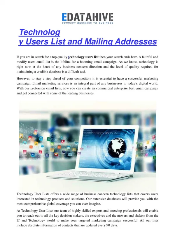 E-datahive offers Technology Users List